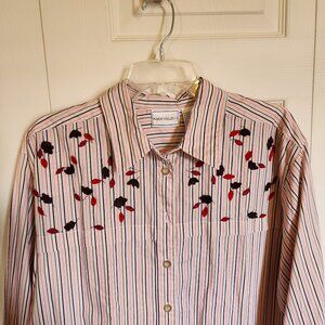 Fall Striped Blouse with Leaf Trim by Napa Valley